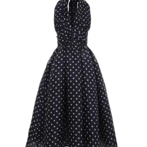 ZIMMERMANN High Tide Linen-Silk Halter Midi Dress Blue Polka Dot-Size 1 - Picture 3 of 5